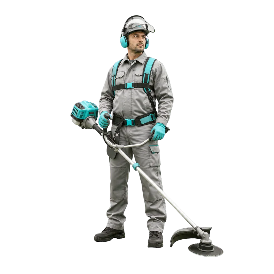 Profesional equipado para desbrozar fincas