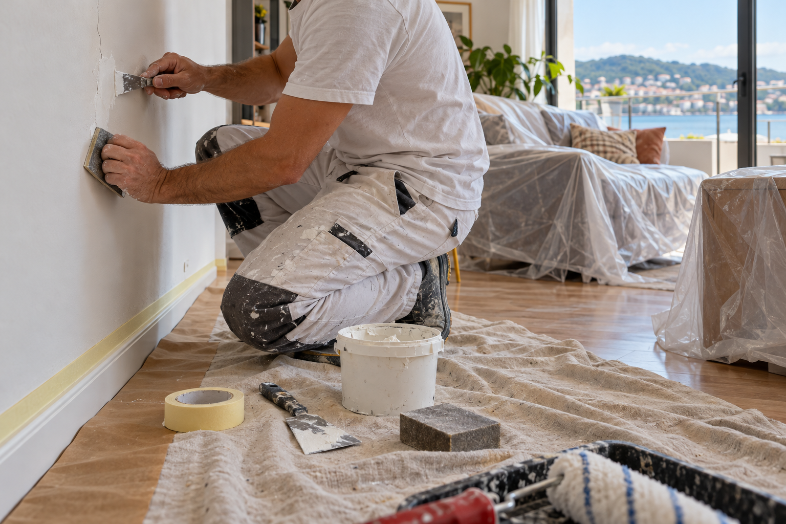 Imagen ilustrativa de preparación de una pared interior antes de pintar